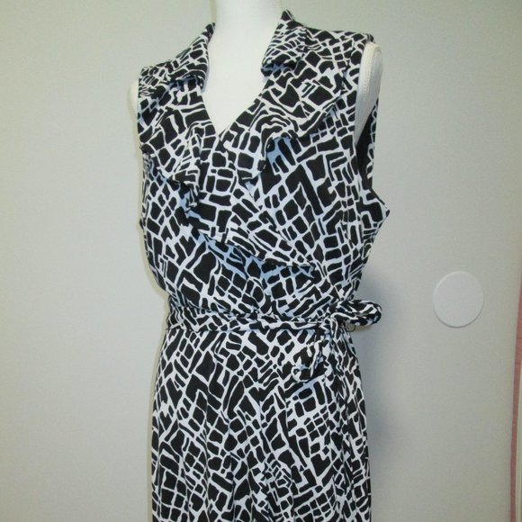 Studio One NY Chic Black & White Sleeveless Ruffle Midi Dress - Picture 4 of 8